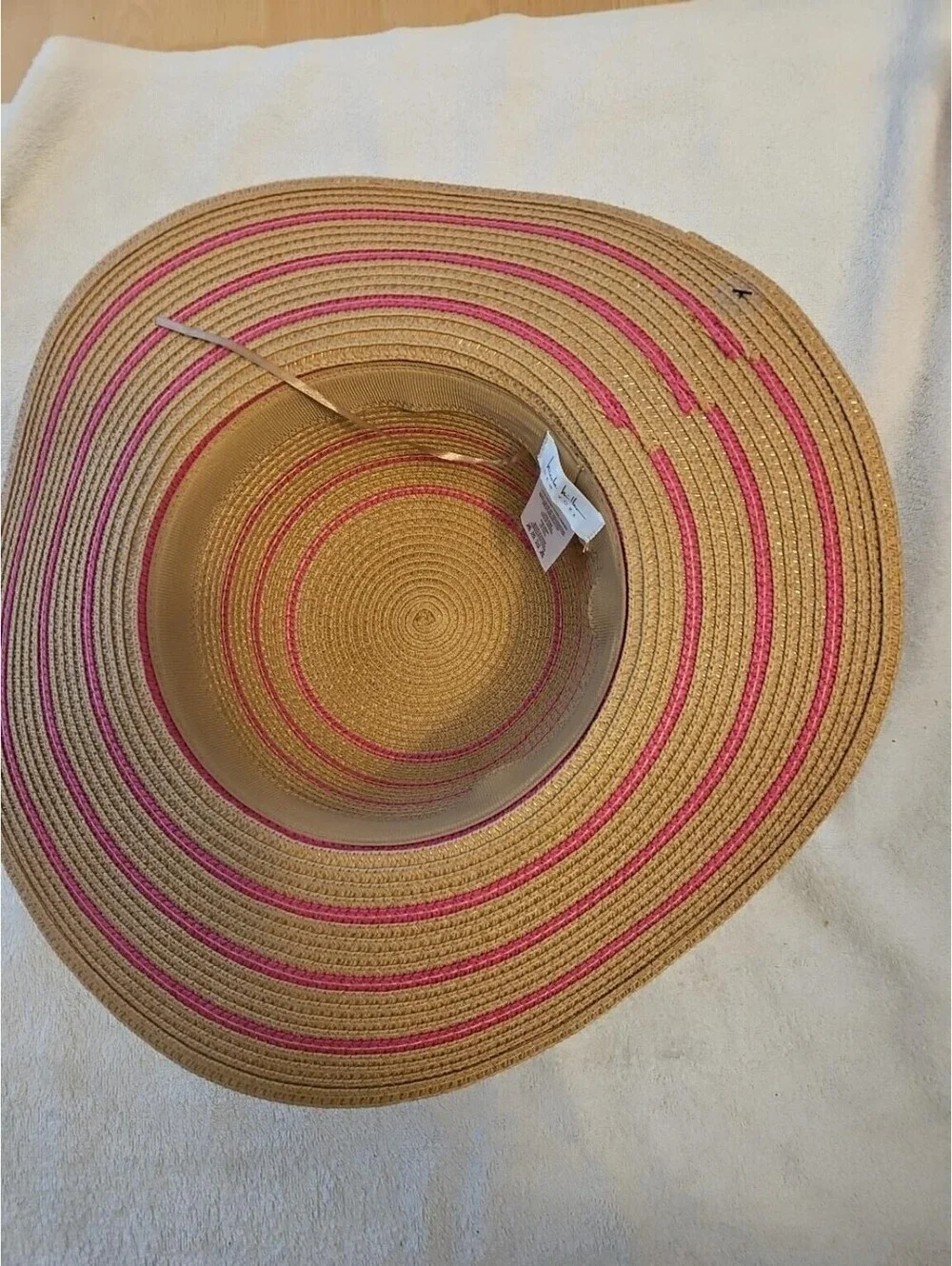 Nicole Miller New York Sun Hat Womens Tan Pink Wide Brim Packable NWT One Size